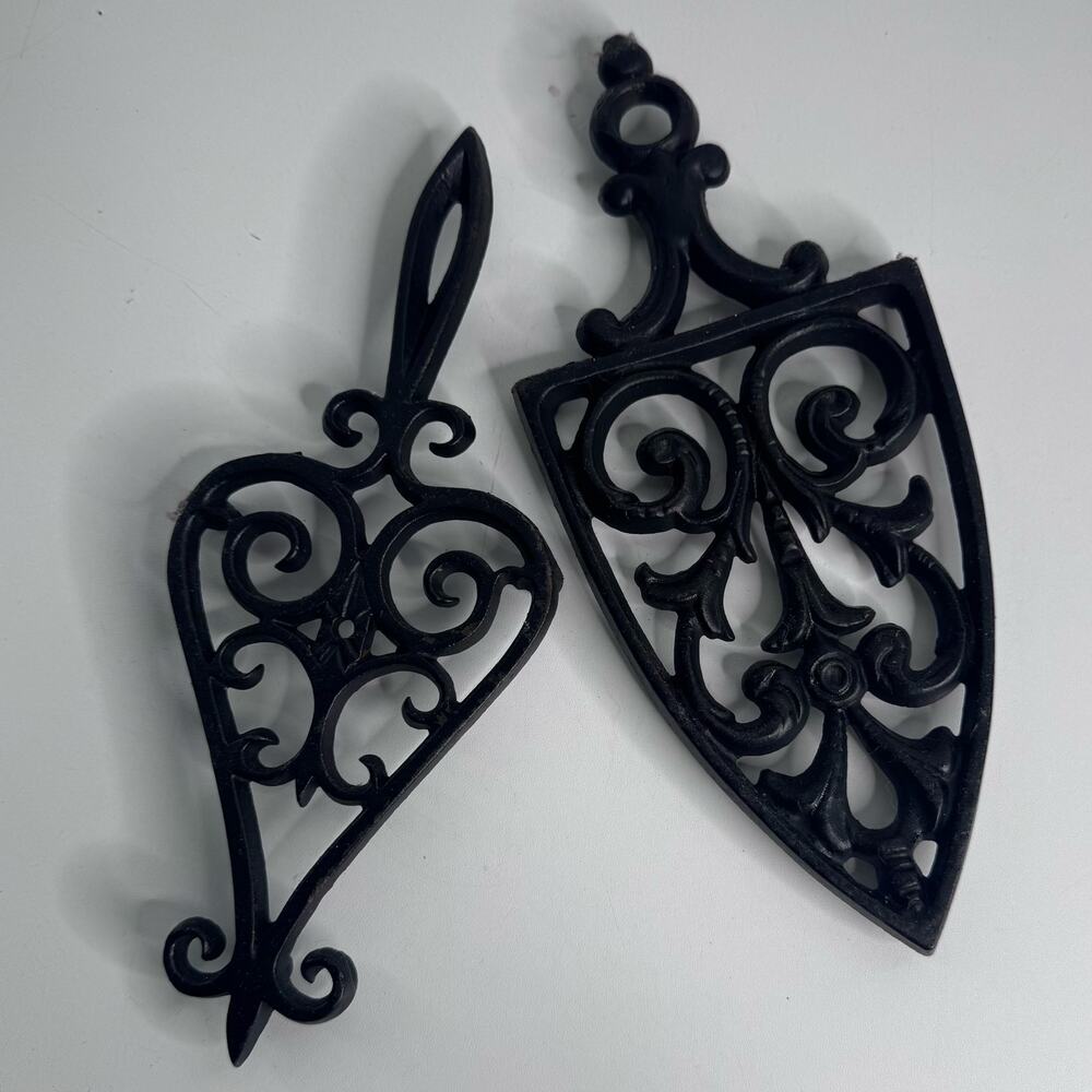Vintage Set of 2 1950s Trivets J.Z.H. Cast Iron Feet MCM Cottage